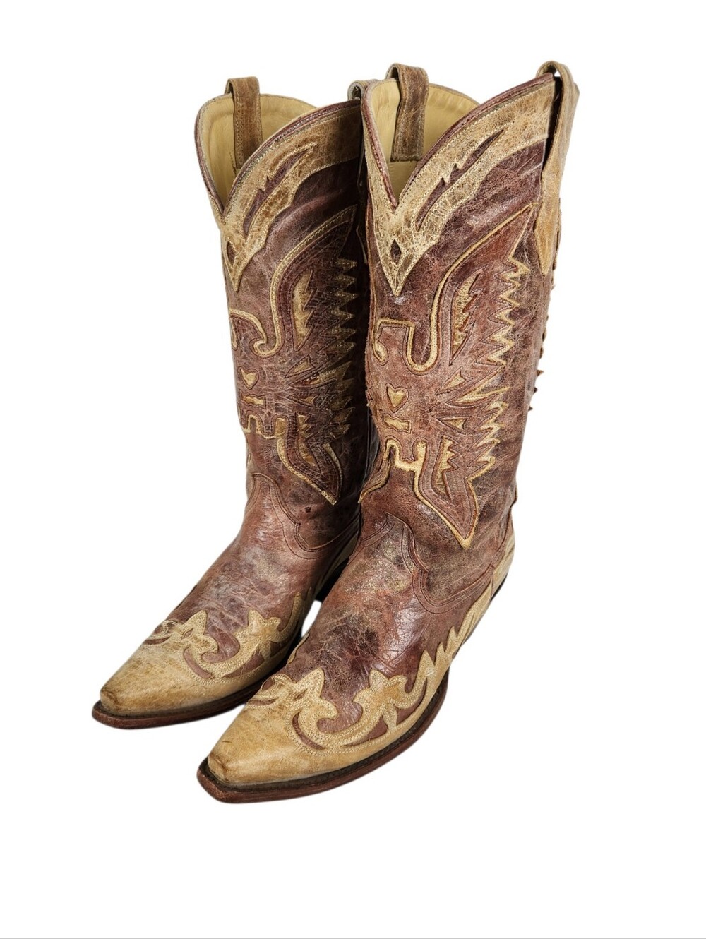 Corral Crackle Distressed Antique Saddle Leather Western Boots Womens Size 8.5